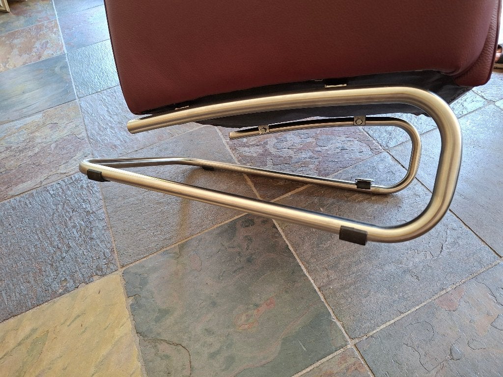 Goossens fauteuil strak design leer rvs slede poot, Huis en Inrichting, Fauteuils, Ophalen, Gebruikt, Modern industrieel, 50 tot 75 cm