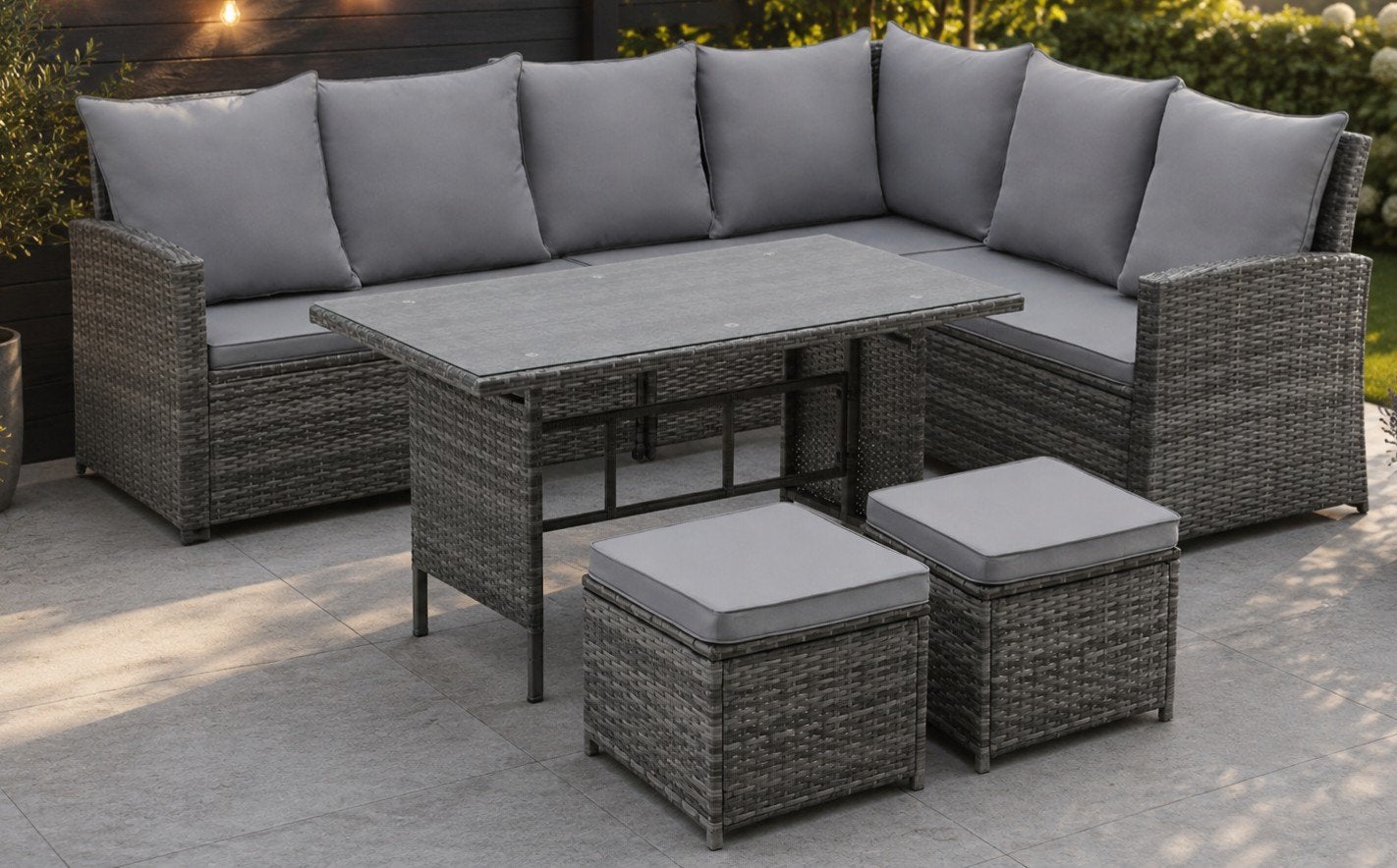 Nieuwe loungeset 7 personen. Hoekbank met tafel en 2 krukken, Ophalen, Bank, 6 zitplaatsen, Nieuw