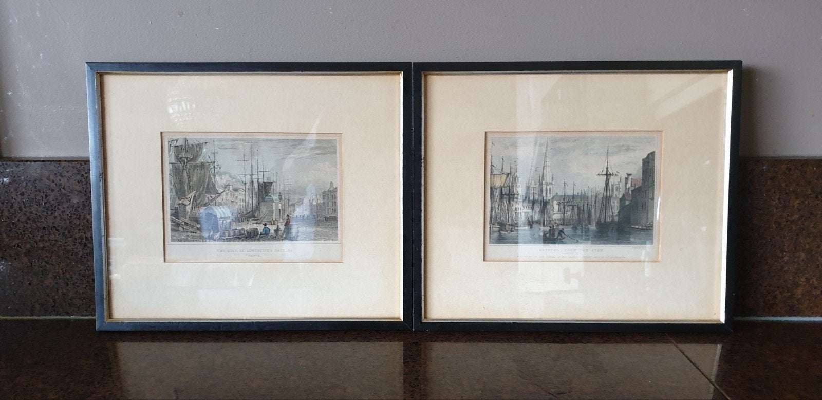 Antieke gravures van Bristol, Engeland (ca. 1830), Antiek en Kunst, Kunst | Etsen en Gravures, Ingelijst, 1800 - 1899, Stadsgezicht
