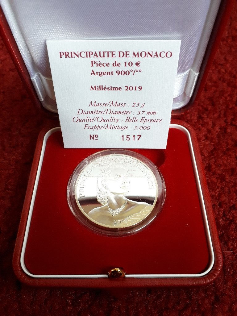 Monaco 2019: 10 Euro Grace Kelly (PROOF, cassette), Postzegels en Munten, Munten | Europa | Euromunten, Verzenden, Monaco, 10 euro