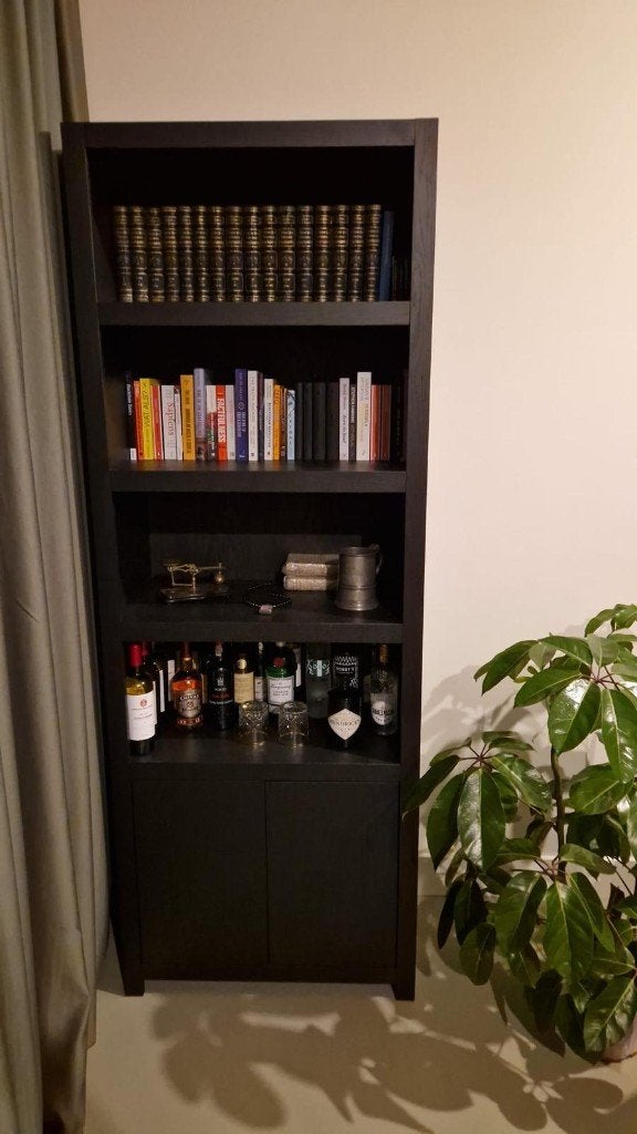 Zwarte Boekenkast Hout, Ophalen, Met deur(en), 200 cm of meer, 50 tot 100 cm