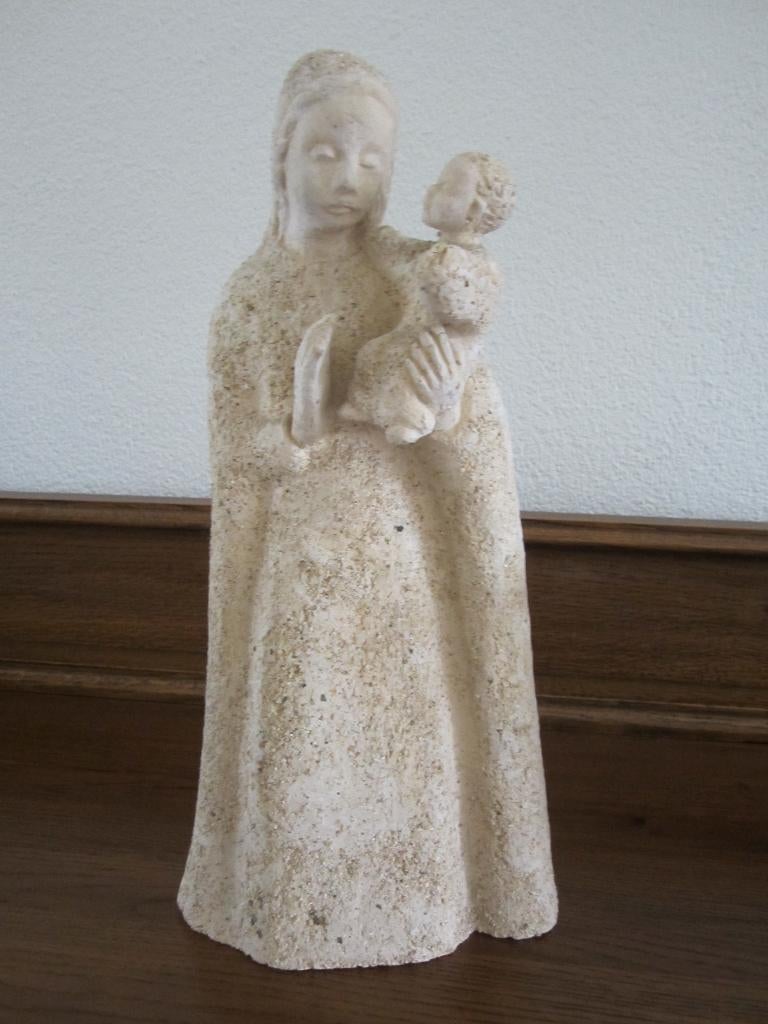 Mariabeeld met kindje, 36 cm, mergel., Verzamelen, Ophalen of Verzenden, Zo goed als nieuw, Beeld(je)