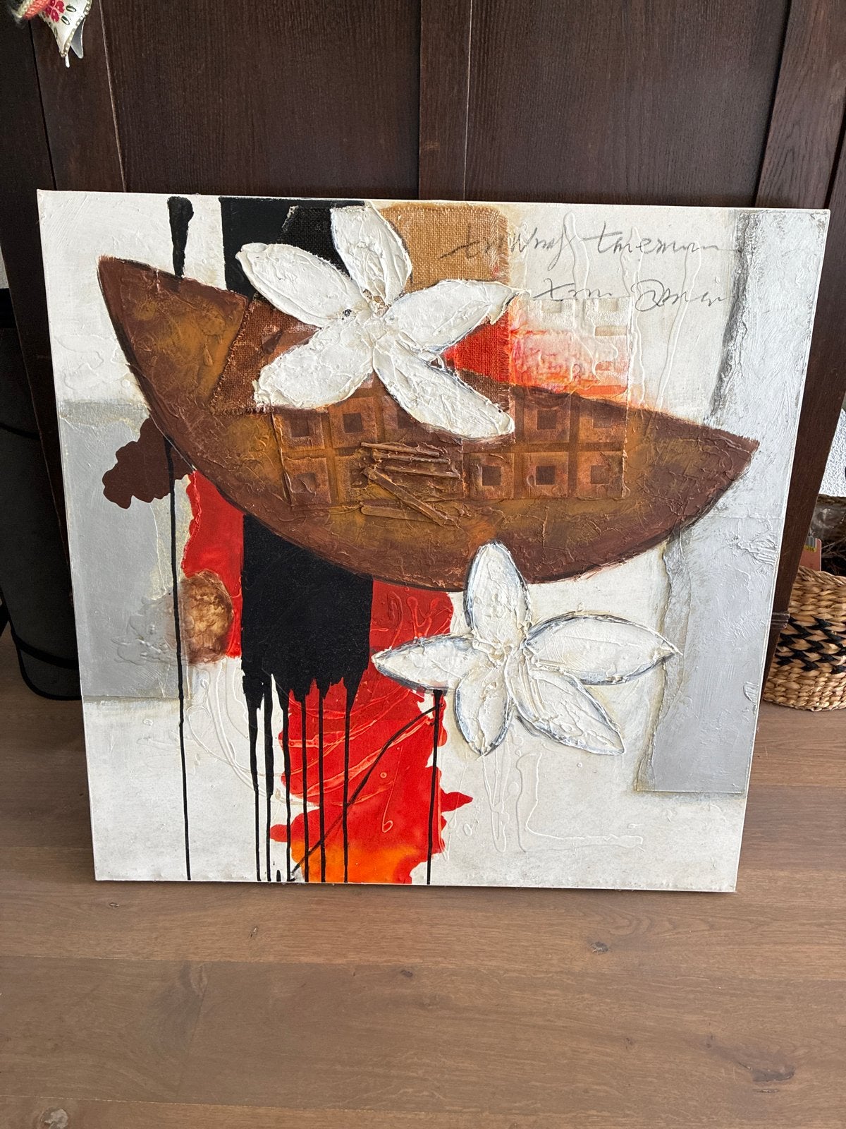 Cobra Art Company Schilderij met Bloemen en Abstracte Elemen, Ophalen