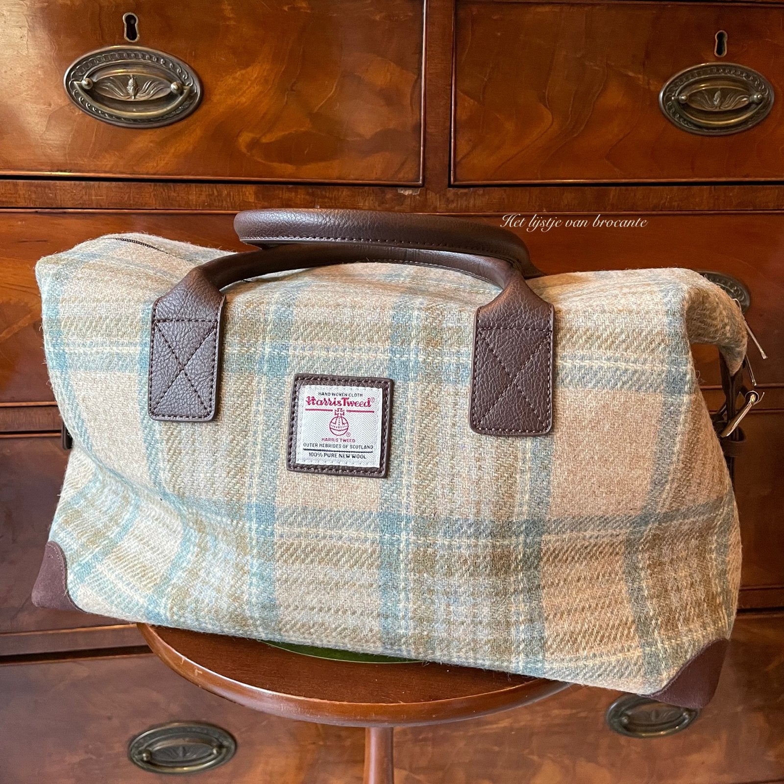 Schotse Harris Tweed weekendtas Stewart beige, Westdijk 41 3241 GT Middelharnis, Beige, Ophalen of Verzenden, Info@hetlijstjevanbrocante.nl
