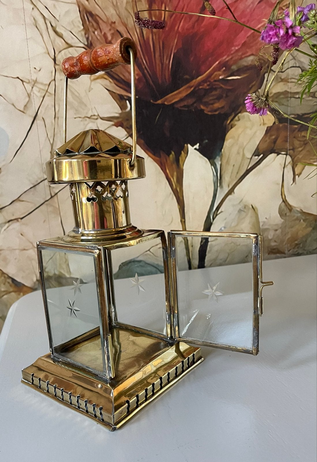 Antieke Messing Lantaarn met Sterrenpatroon, Ophalen of Verzenden