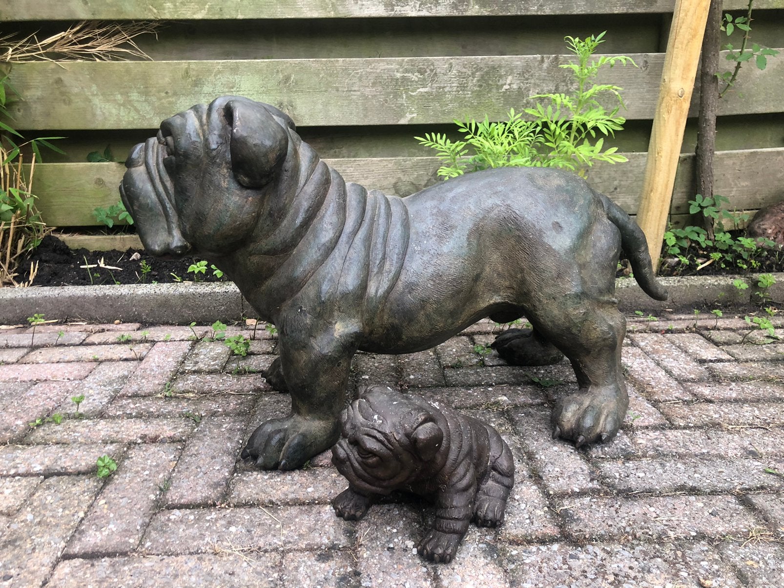 Bronzen  beeld Engelse Bull Dog met Pup, Ophalen, Zo goed als nieuw, Dier