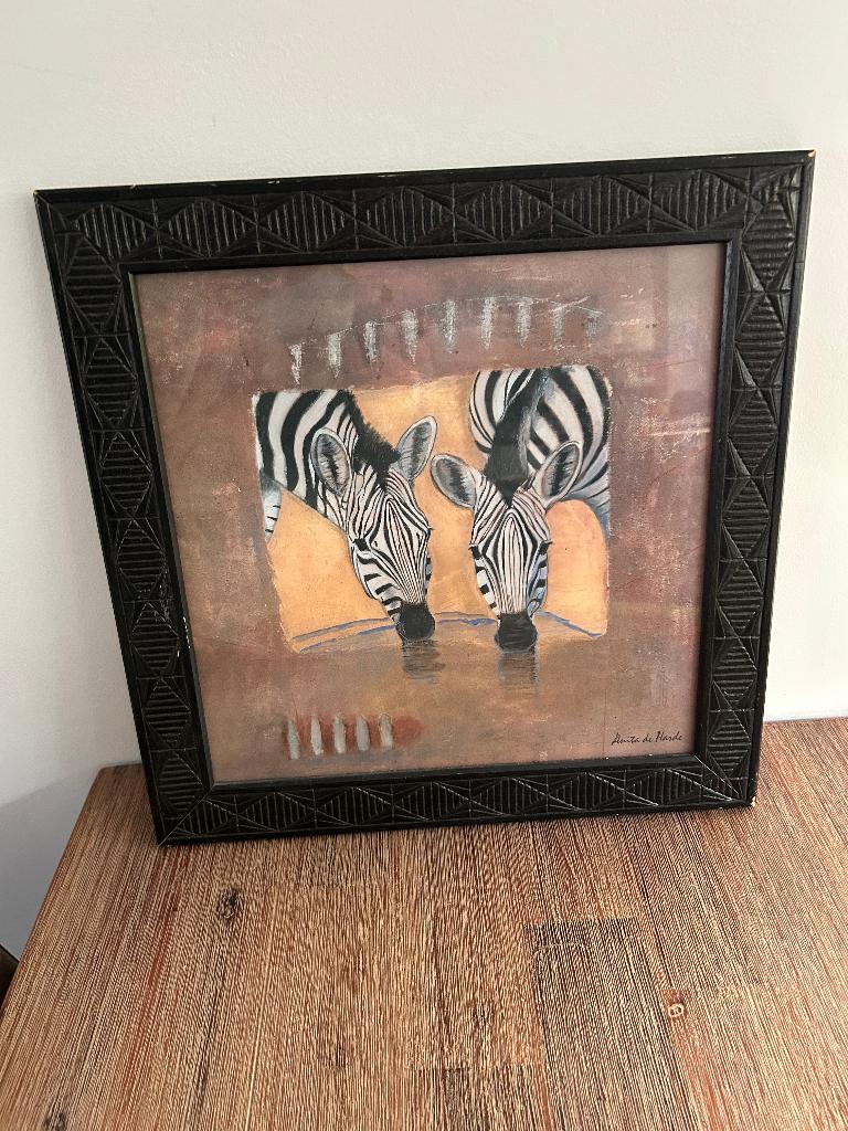 Schilderij / print 2 zebra's, Ophalen of Verzenden, Zo goed als nieuw, Minder dan 50 cm, Print