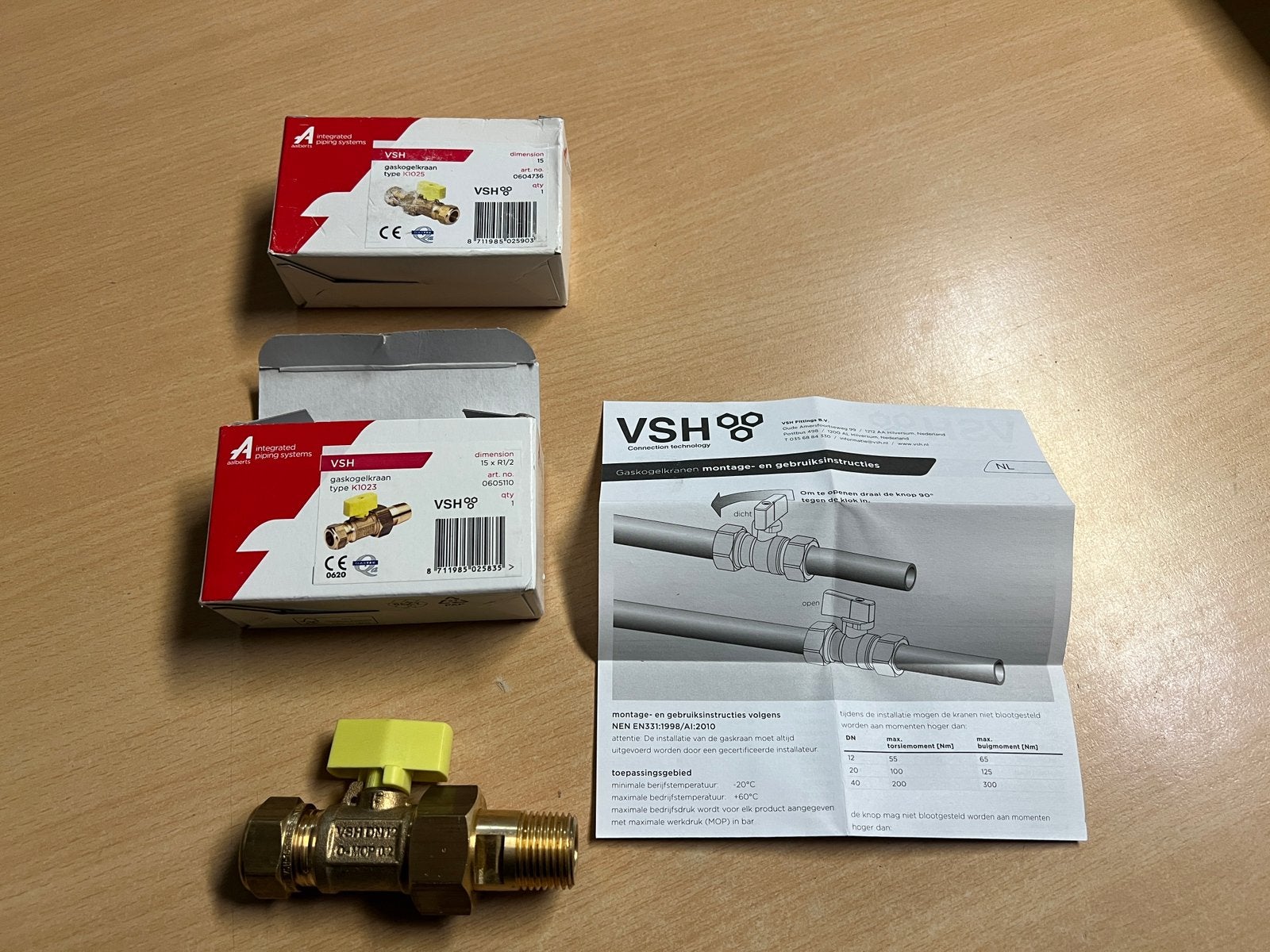 VSH Super gaskogelkraan recht 15 x 1/2 messing, Ophalen of Verzenden, Nieuw, Minder dan 100 cm