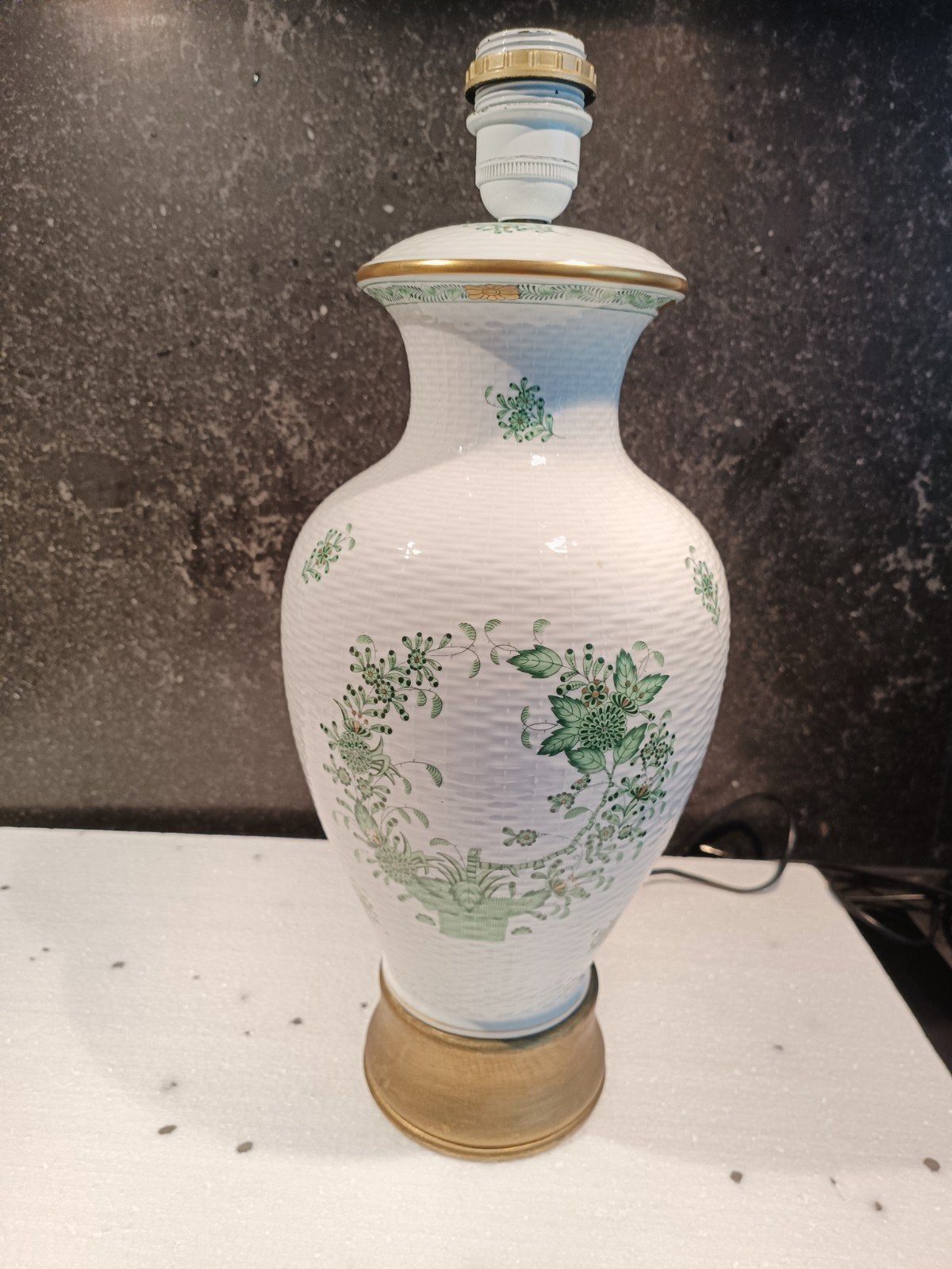HEREND INDIAN BASKET Groene porseleinen vaaslamp, Ophalen of Verzenden