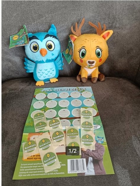 Bosmini's Lidl Udo uil en Heidi hert nieuw met kaartje, Overige karakters, Overige typen, Blauw, Ophalen of Verzenden