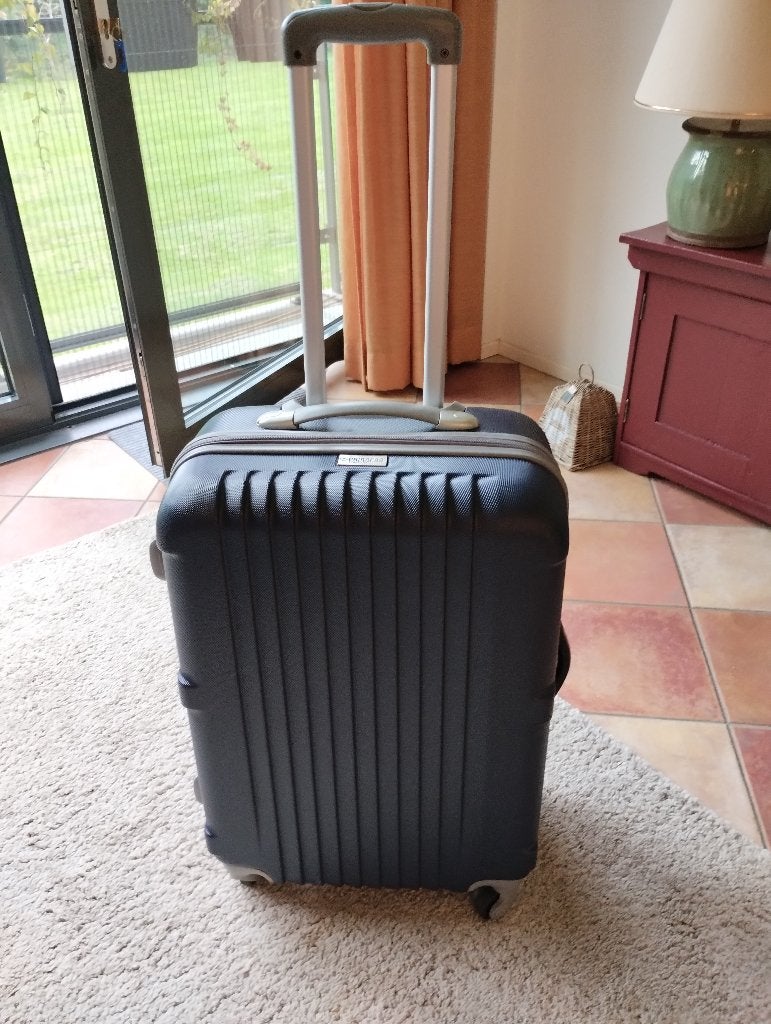 blauwe rolkoffer, Ophalen, Uitschuifbare handgreep, 50 tot 60 cm, Hard kunststof