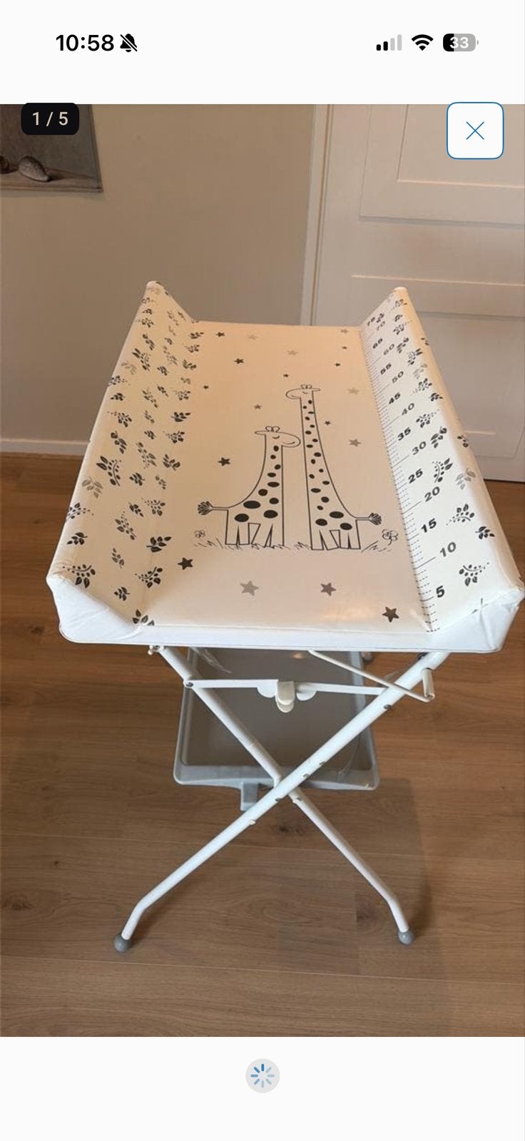 Aankleedkussen met standaard en giraffenprint, Gebruikt, Aankleedkussen, Standaard, Ophalen