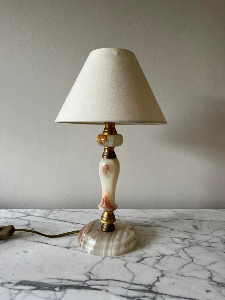 Vintage beige onyx tafellamp, Huis en Inrichting, Lampen | Tafellampen, Ophalen of Verzenden, Gebruikt, Vintage, Minder dan 50 cm