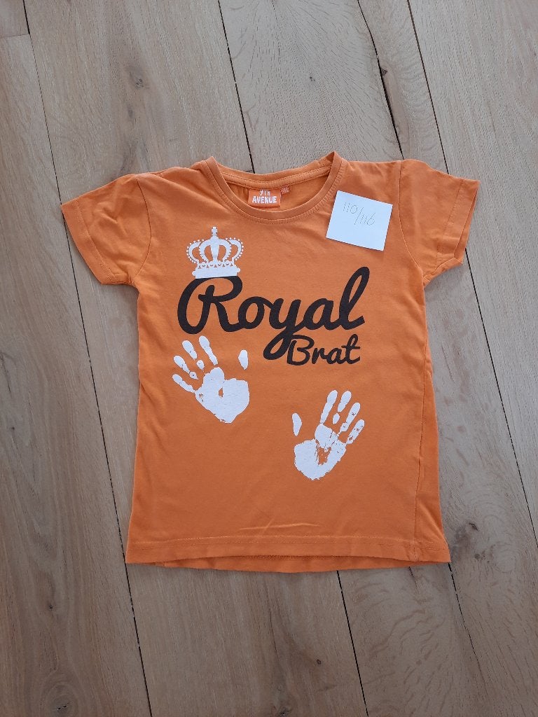 Oranje shirt Koningsdag, maat 110/116, Ophalen of Verzenden, Zo goed als nieuw, Jongen, Shirt of Longsleeve
