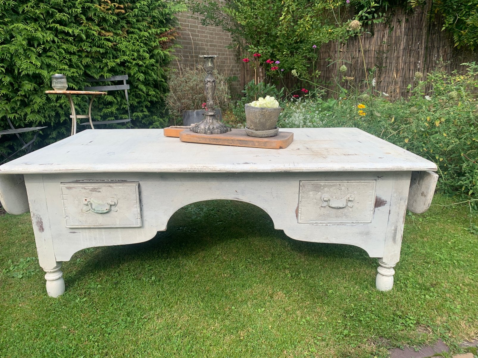 Wit vintage salontafel met verlengbladen, Huis en Inrichting, Ophalen, Gebruikt, 100 tot 150 cm, 50 tot 100 cm