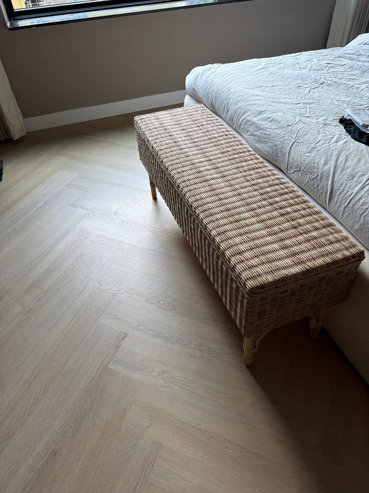 Rotan opbergbankje / kistbankje, Huis en Inrichting, Banken | Bankstellen, Ophalen, Gebruikt, Minder dan 75 cm, 150 tot 200 cm