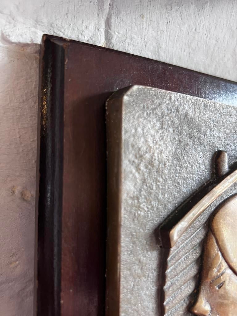 Bronzen Plaquette ' Ct. Bory' maritiem op Houten Plaat, Ophalen of Verzenden, Brons