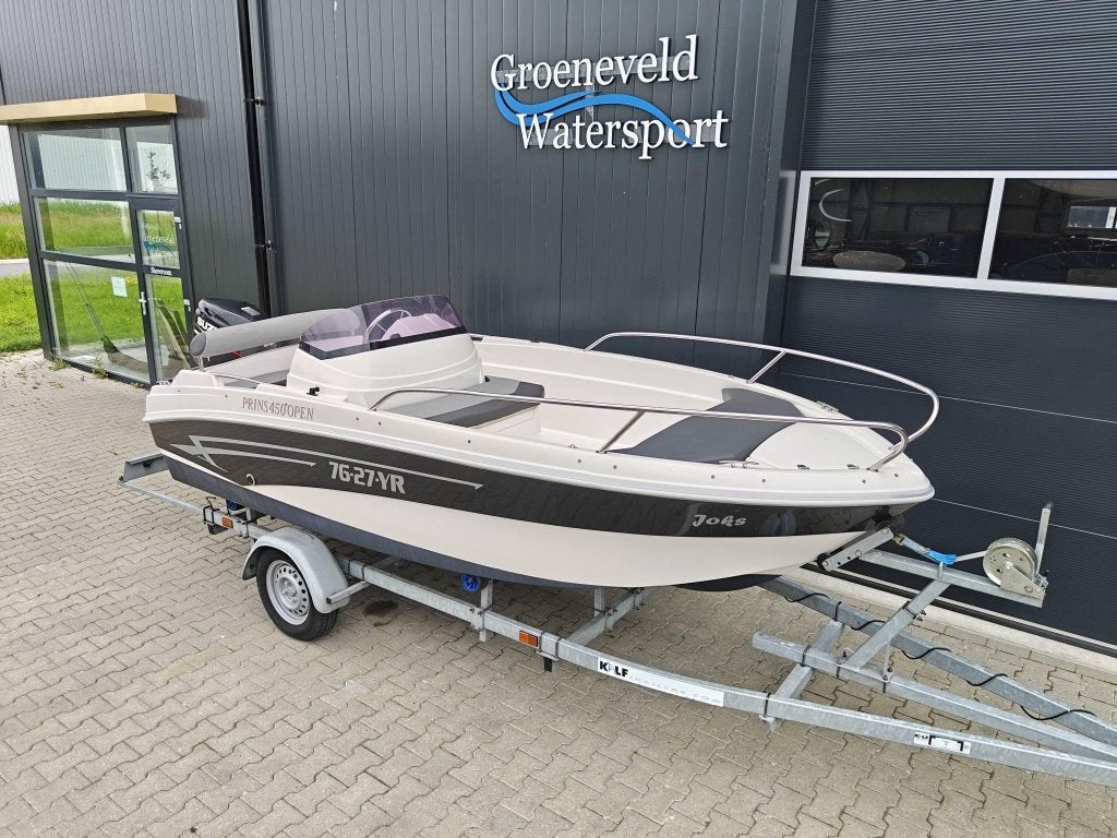 Prins 450 open - 50 pk Suzuki + trailer | Turboswing, Watersport en Boten, Vis- en Consoleboten, Overige merken, Gebruikt, 5 m