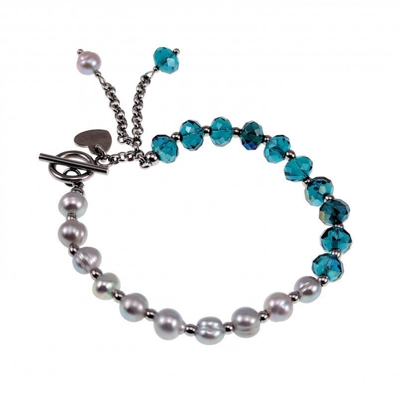 Armband Dames Grijsblauwe Kristal Zoetwaterparels Design RVS, Staal, Birgitta-Gracht 33, 6465 EL Kerkrade, Nederland, Verzenden