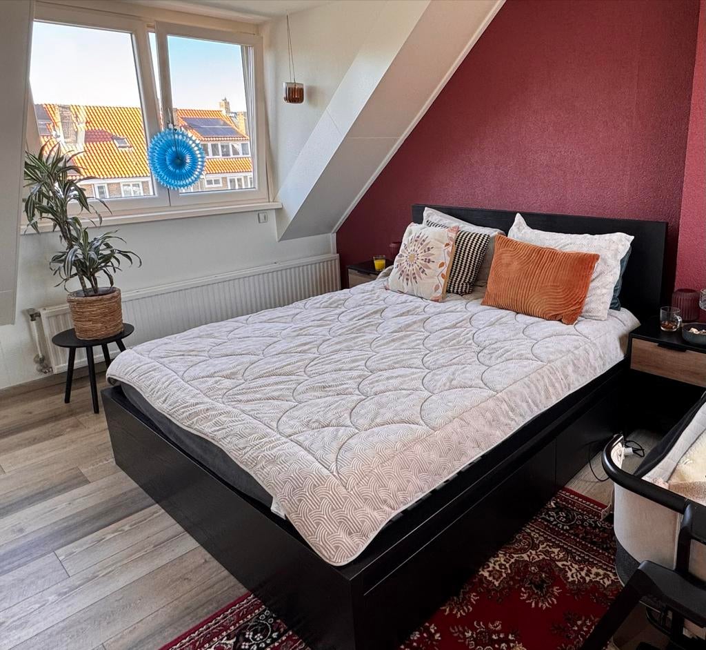 Ikea Malm tweepersoonsbed met 4 lades - zwartbruin, Ophalen, Gebruikt, Zwart, Tweepersoons