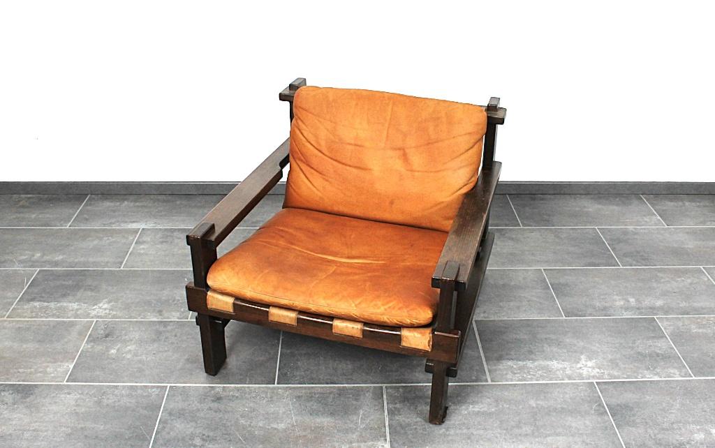 Lounge Chair (Brutalist) in Leather by Carl Straub, Gebruikt, 75 tot 100 cm, Ophalen of Verzenden, Vintage, brutalist design