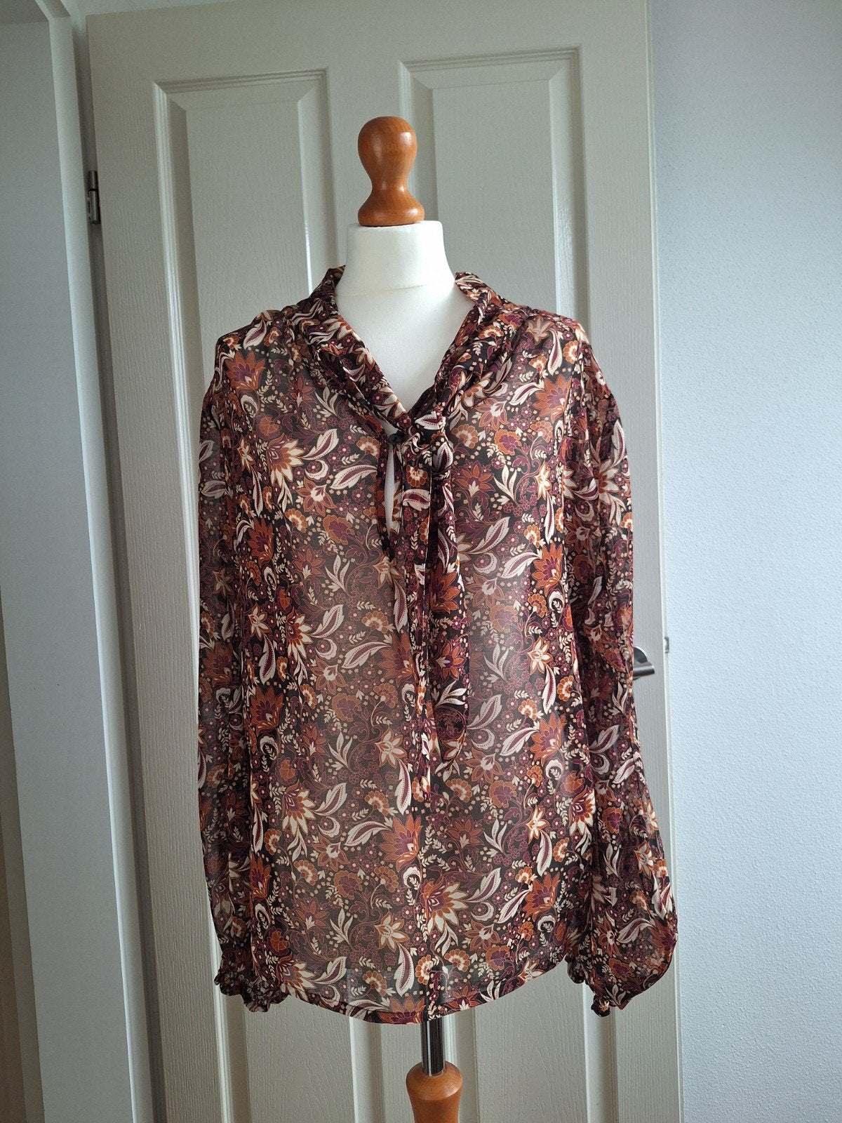 Summum Woman blouse maat 46 - Bordeaux met bloemenprint, Summum Woman, Bruin, Maat 46/48 (XL) of groter, Ophalen of Verzenden