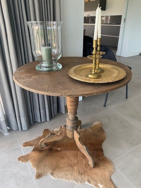 Antieke teakhouten wijntafel, Ophalen, Gebruikt, Rond, Landelijk