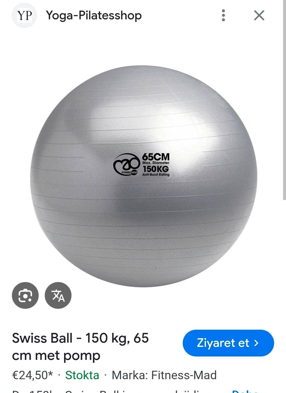 Fitnessbal / Yogabal - Zilver - 65 cm, Ophalen of Verzenden, Gebruikt, Benen, Fitnessbal