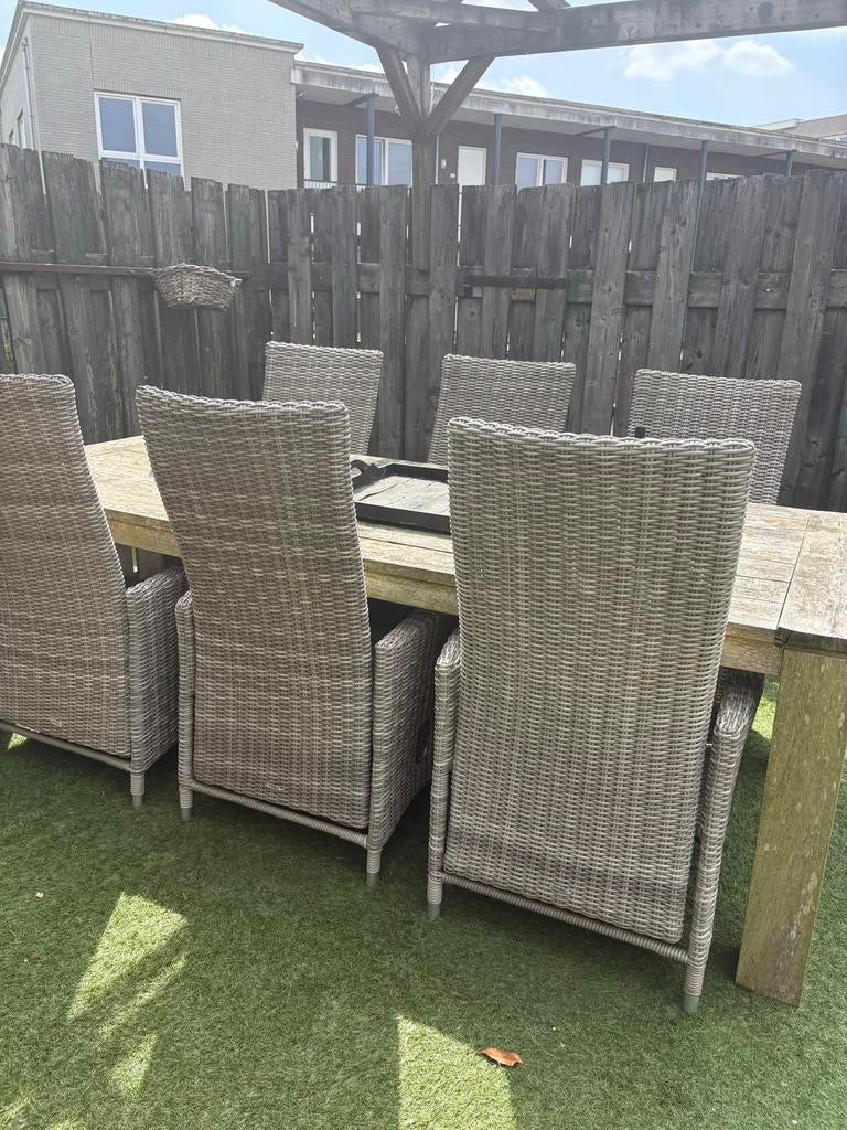Applebee's Tuinset met Wicker Stoelen en Houten Tafel, Tuin en Terras, Tuinsets en Loungesets, Eettafel, 6 zitplaatsen, Ophalen of Verzenden