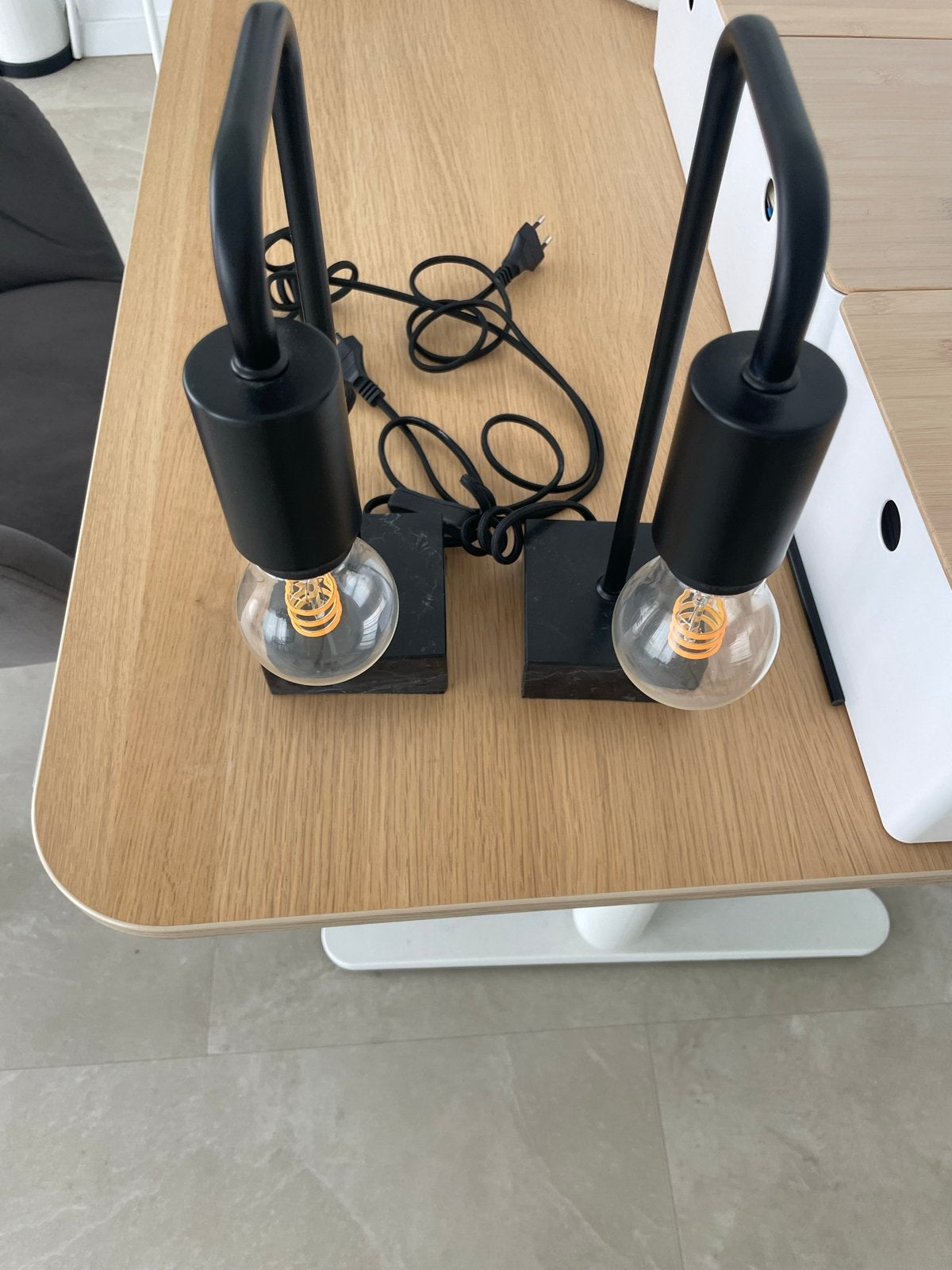 Set van 2 dimbare tafellampen met natuursteen voet, Dimbaar, Gebruikt, Sfeerlamp, Zwart