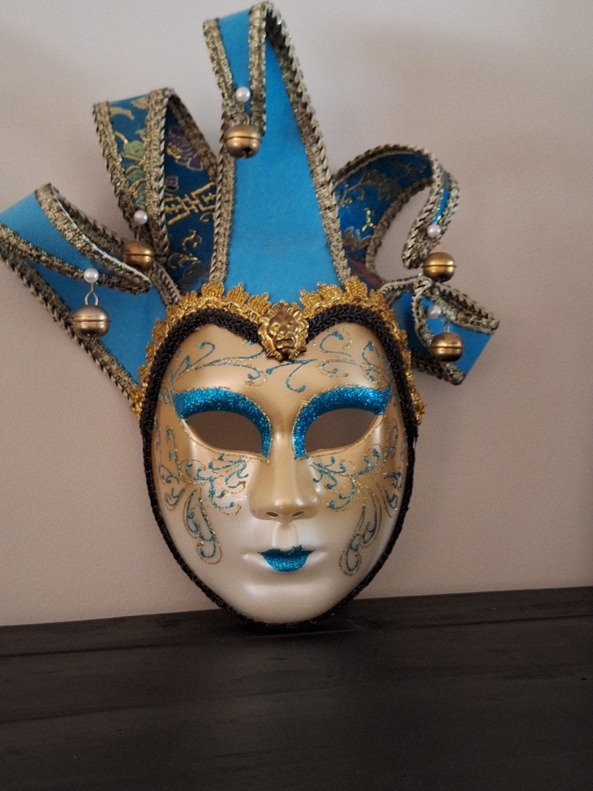 Venetiaans Masker met Bellen - Blauw/Goud, Ophalen of Verzenden, Zo goed als nieuw, Feestartikel, Carnaval
