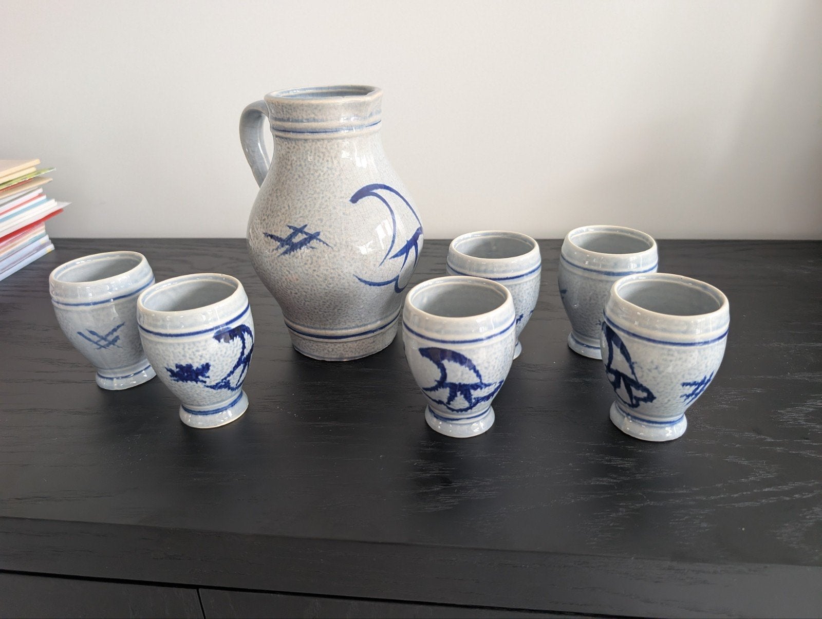 Vintage Westerwald kruik met 6 bekers, Antiek en Kunst, Ophalen of Verzenden