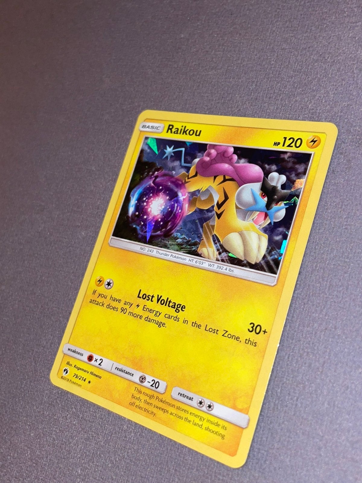 Pokemon - Raikou 79/214 cracked holo 2018, Ophalen of Verzenden, Zo goed als nieuw, Losse kaart, Foil