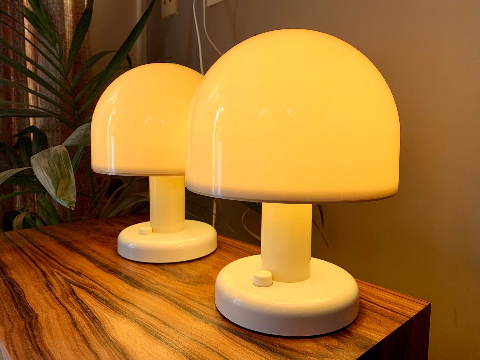 2x Vintage Harvey guzzini mushroom tafellamp set, Kunststof, Overige merken, Vintage, 24 cm