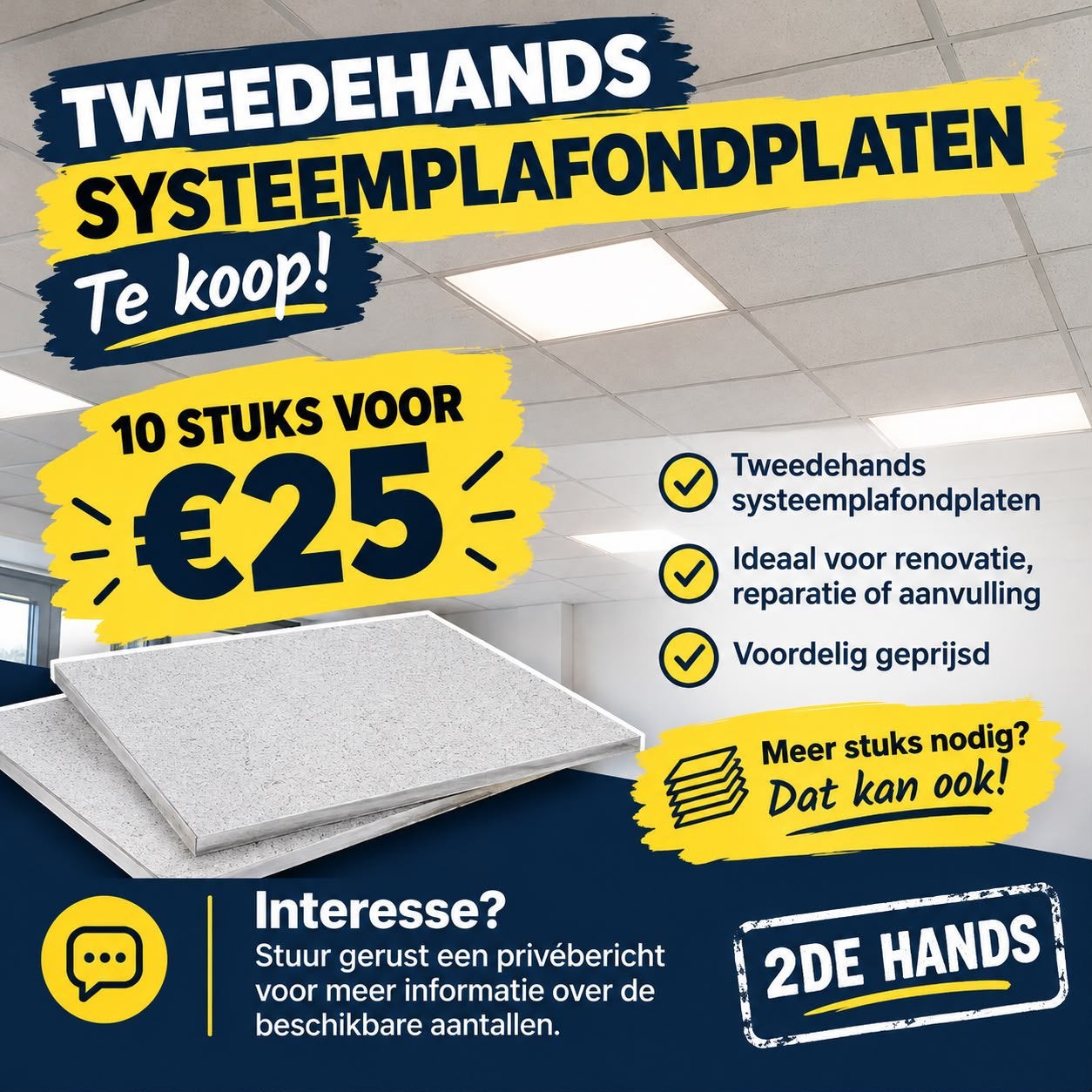 Tweedehands systeemplafondplaten te koop, Doe-het-zelf en Verbouw, Ophalen, Overige materialen, Gebruikt, Overige kleuren