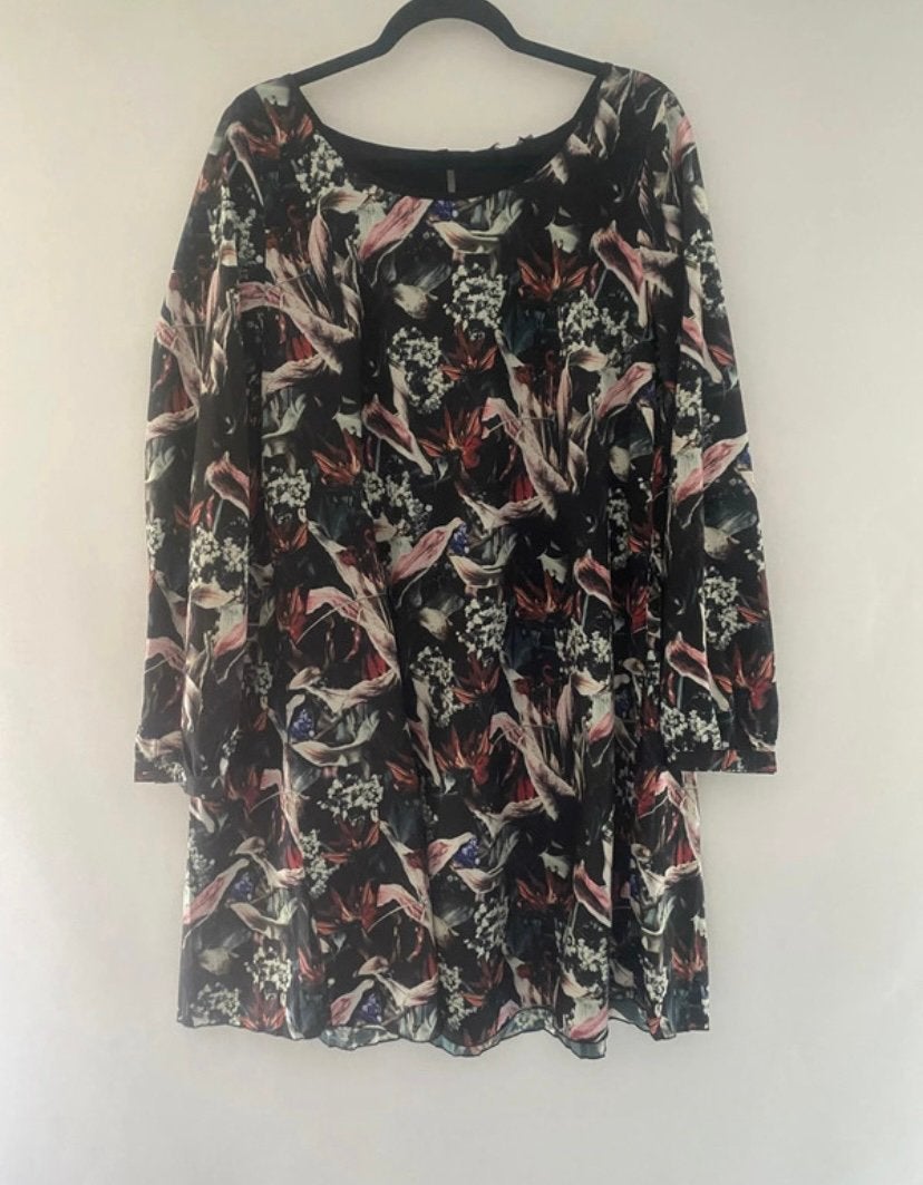 DEPT blouse/jurkje – bloemenprint – maat XL / 42, Zwart, Maat 46/48 (XL) of groter, Ophalen of Verzenden, Gedragen
