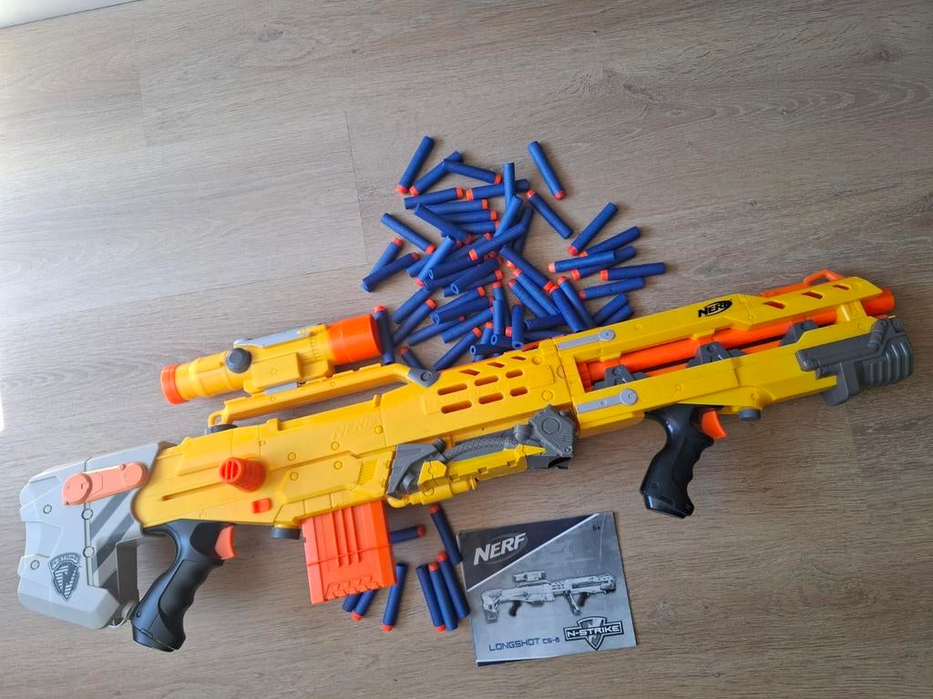 Nerf N-Strike Longshot CS-6 met veel darts, Ophalen, Gebruikt