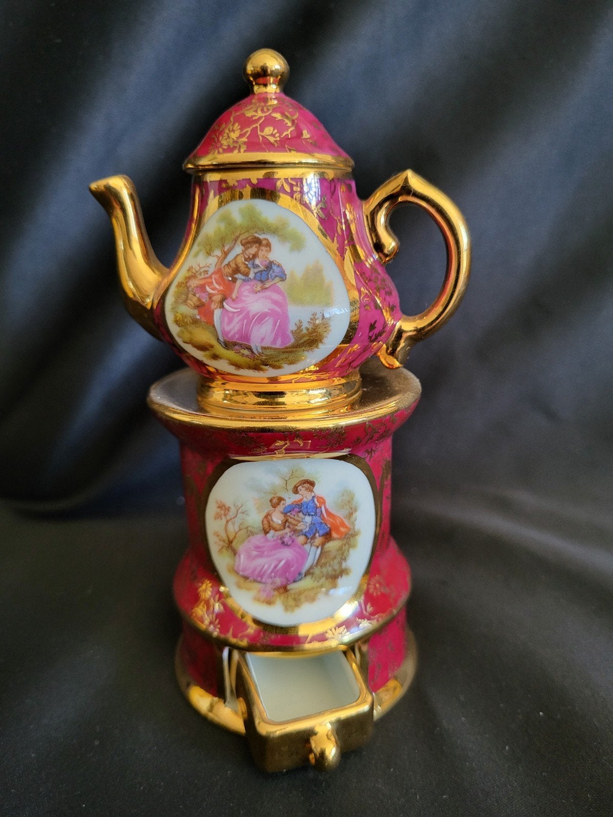 Vintage Limoges Porseleinen Theepotje met Romantische Scène, Antiek en Kunst, Ophalen of Verzenden