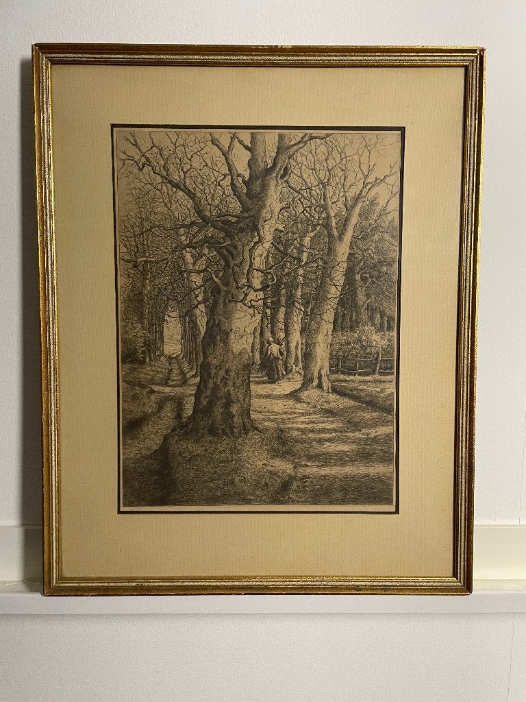 Rupprecht Geiger - ets hout sprokkelende vrouw, 40 cm, Ets, Ophalen of Verzenden, 29 cm