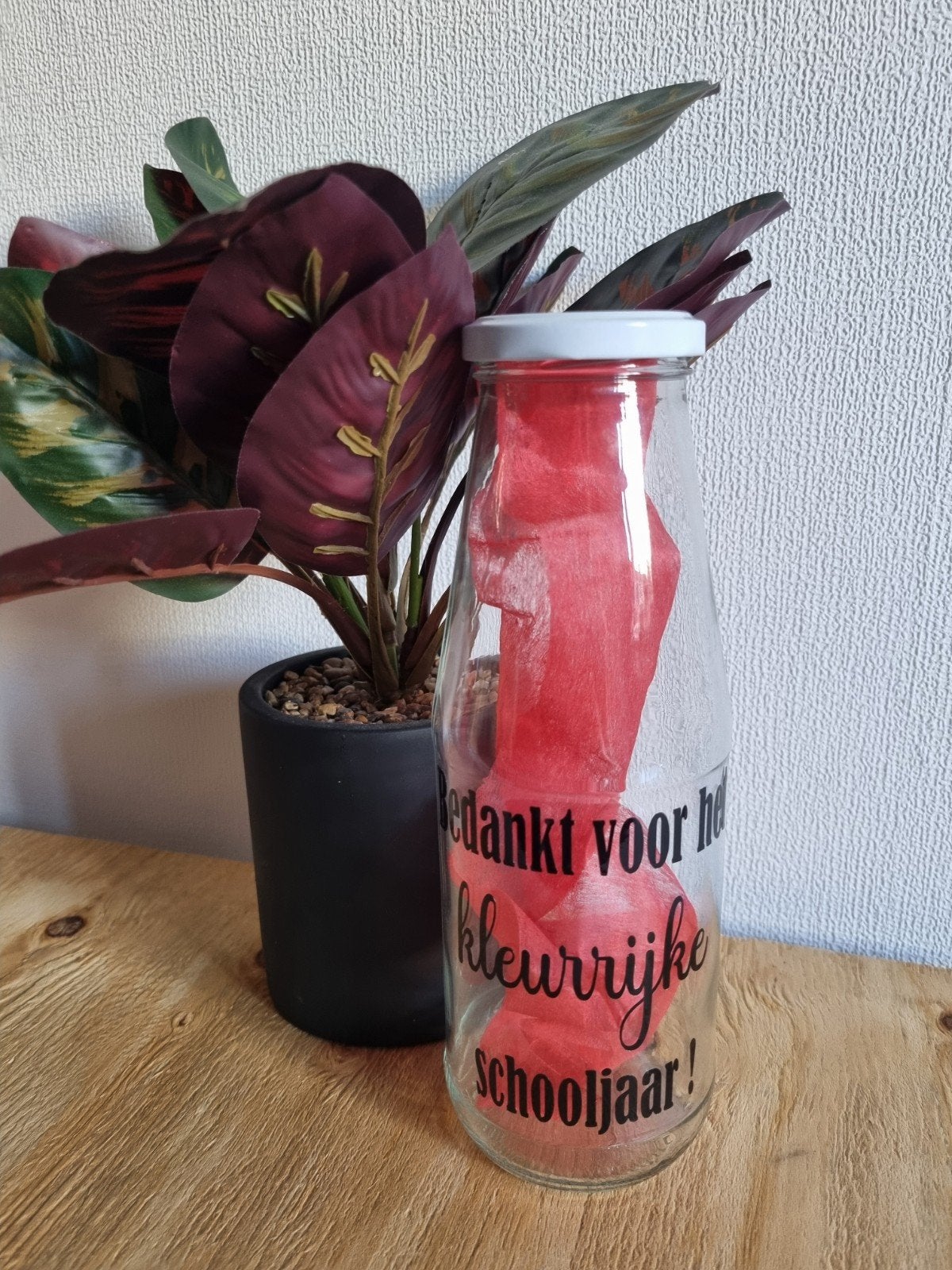 Glazen melkfles met tekst voor snoepjes - Bedankje, Ophalen of Verzenden, Nieuw, Glas