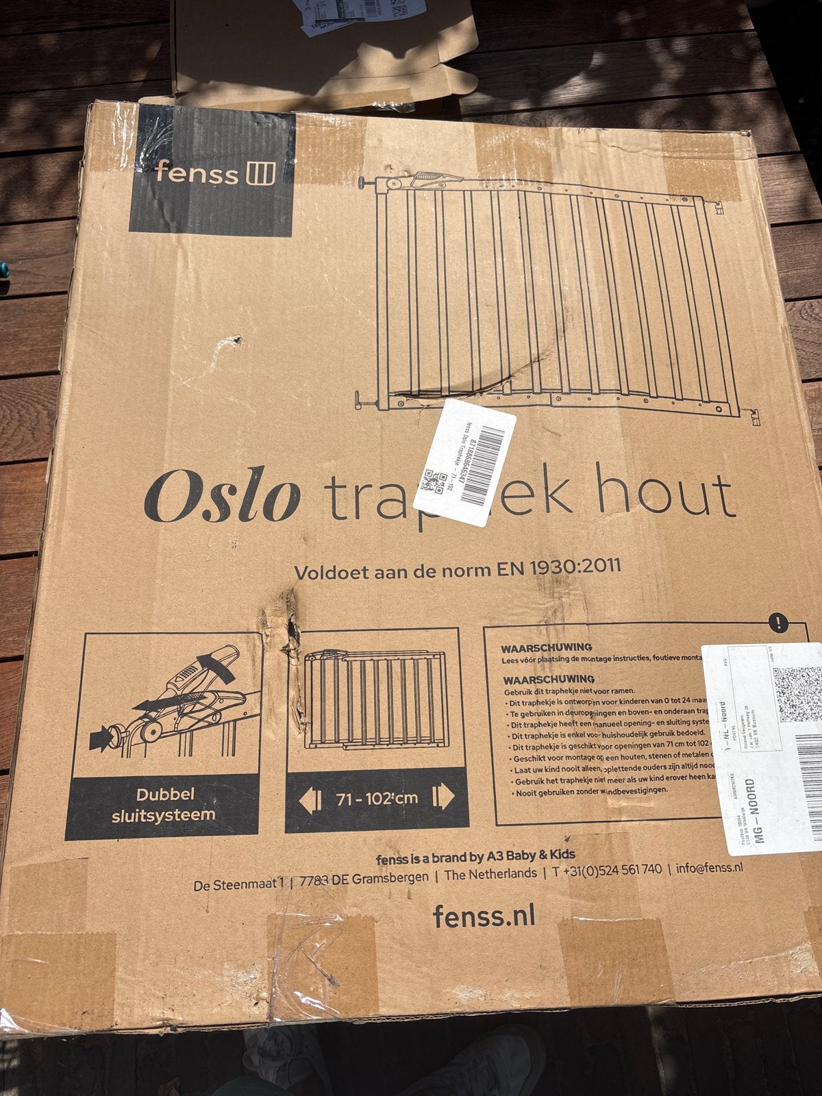 Fenss Oslo Traphek Hout Wit - 71-102 cm, Nieuw, 100 tot 115 cm, Ophalen of Verzenden, Schroefhekje