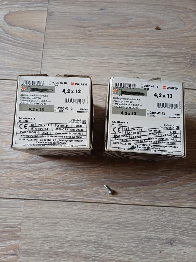 2 dozen Würth schroeven 4,2 x 13 met snijkop, Doe-het-zelf en Verbouw, IJzerwaren en Bevestigingsmiddelen, Ophalen of Verzenden