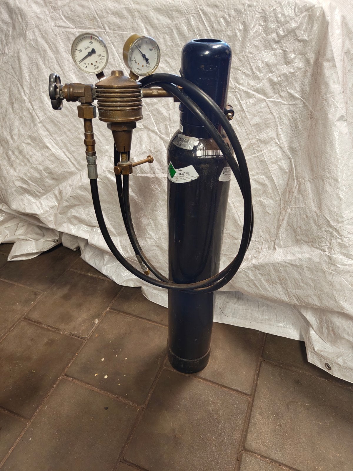 Stikstof gasfles 10L met reduceerventiel, 1/3 vol, Ophalen