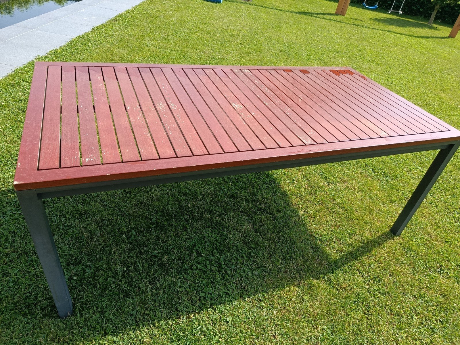 Tuintafel 197,5 * 95,5 cm aangeboden, Tuin en Terras, Tuintafels, Ophalen, Gebruikt, Rechthoekig, Hout