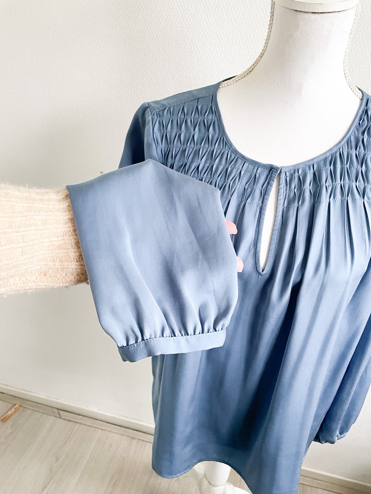 Set blauw grijze blouse met smokwerk 36, Blauw, Ophalen of Verzenden, Zo goed als nieuw, Maat 36 (S)