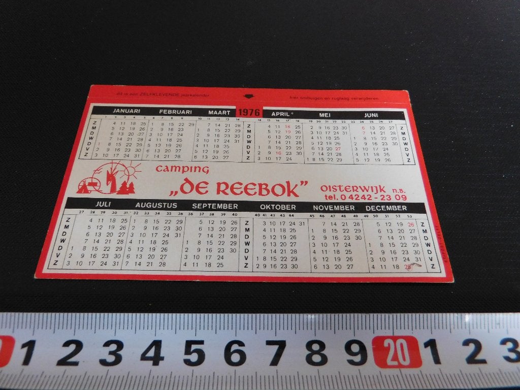 sticker Kalender 1976 Oisterwijk Camping DE REEBOK, Ophalen, Zo goed als nieuw