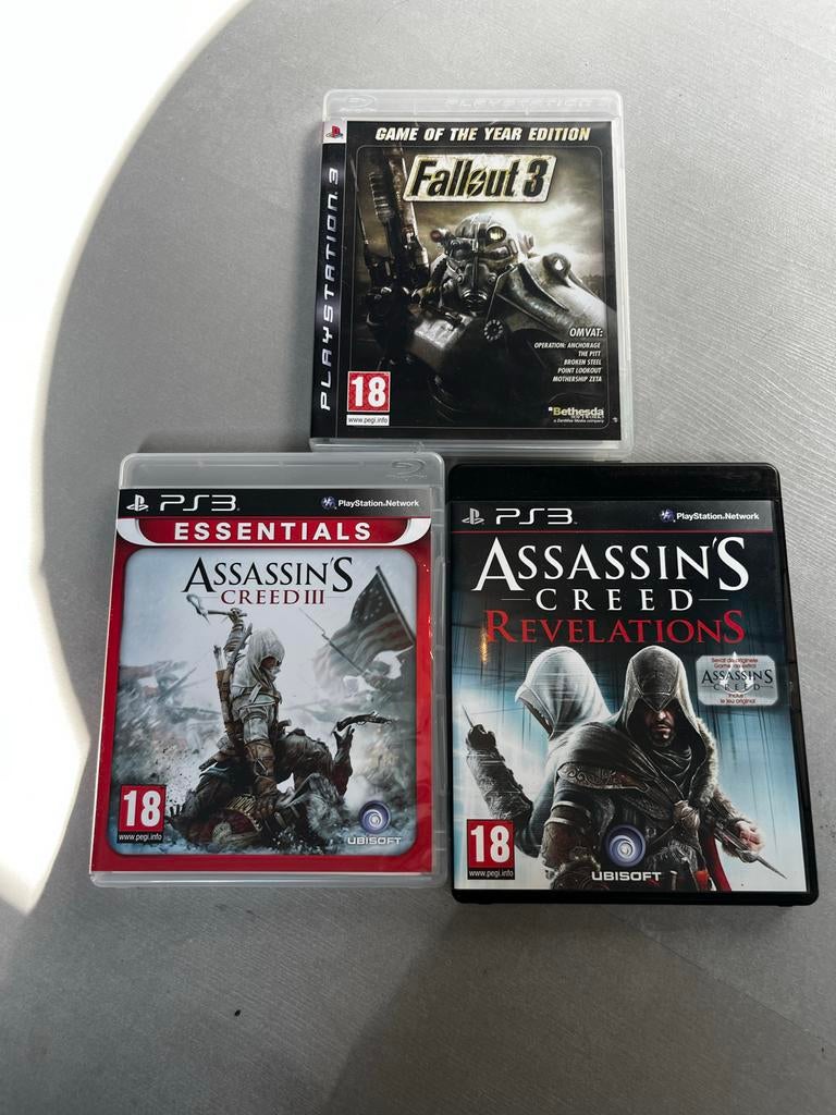 PS3 Spellen: Fallout 3, Assassin's Creed III & Revelations, Avontuur en Actie, Online, Gebruikt, Vanaf 18 jaar