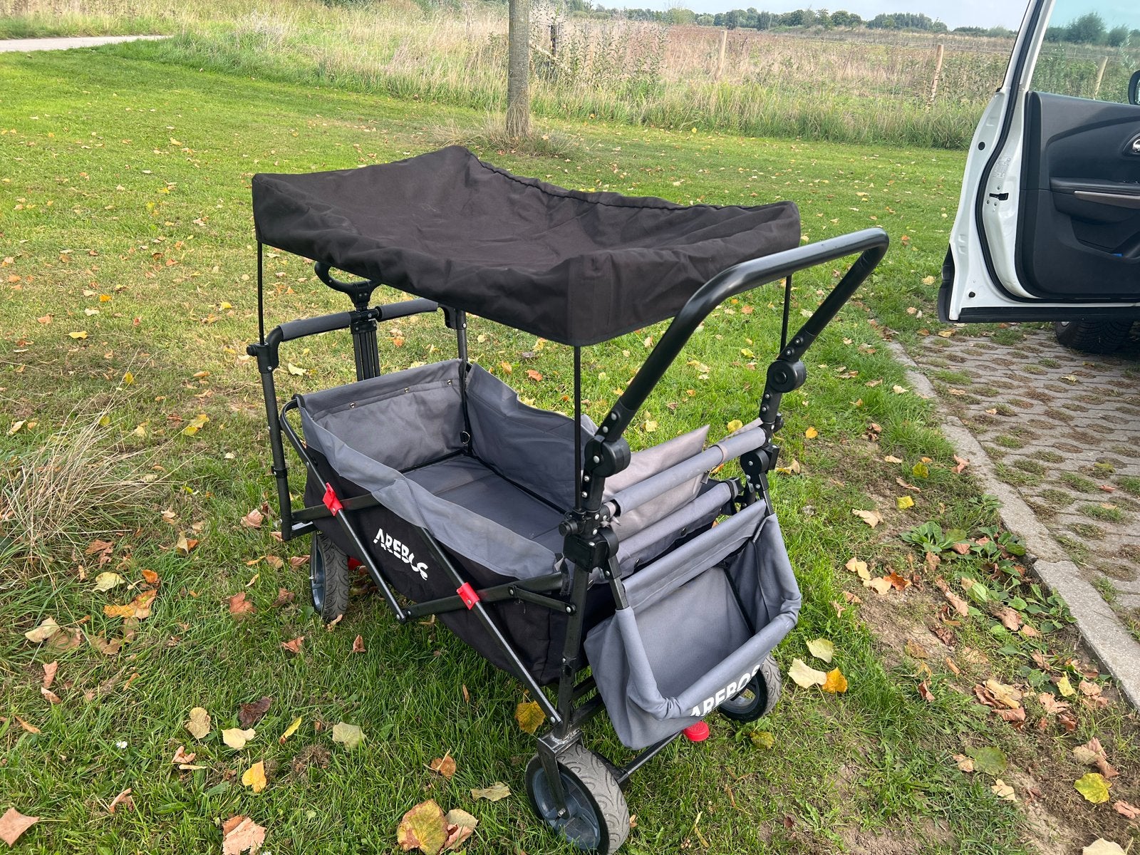 AREBOS Opvouwbare bolderkar met zonnedak en regenhoes, Duowagen, Zo goed als nieuw, Combiwagen, Ophalen