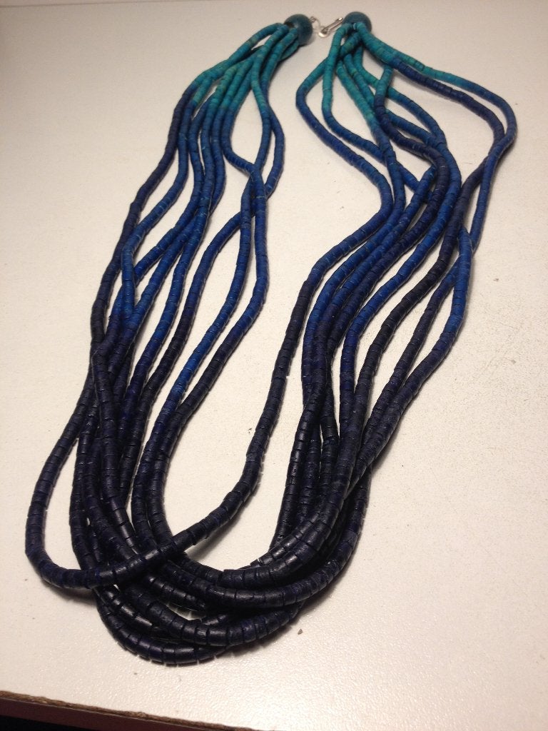 houten ketting groen met donker blauw, Verzenden, Zo goed als nieuw, Blauw, Overige materialen