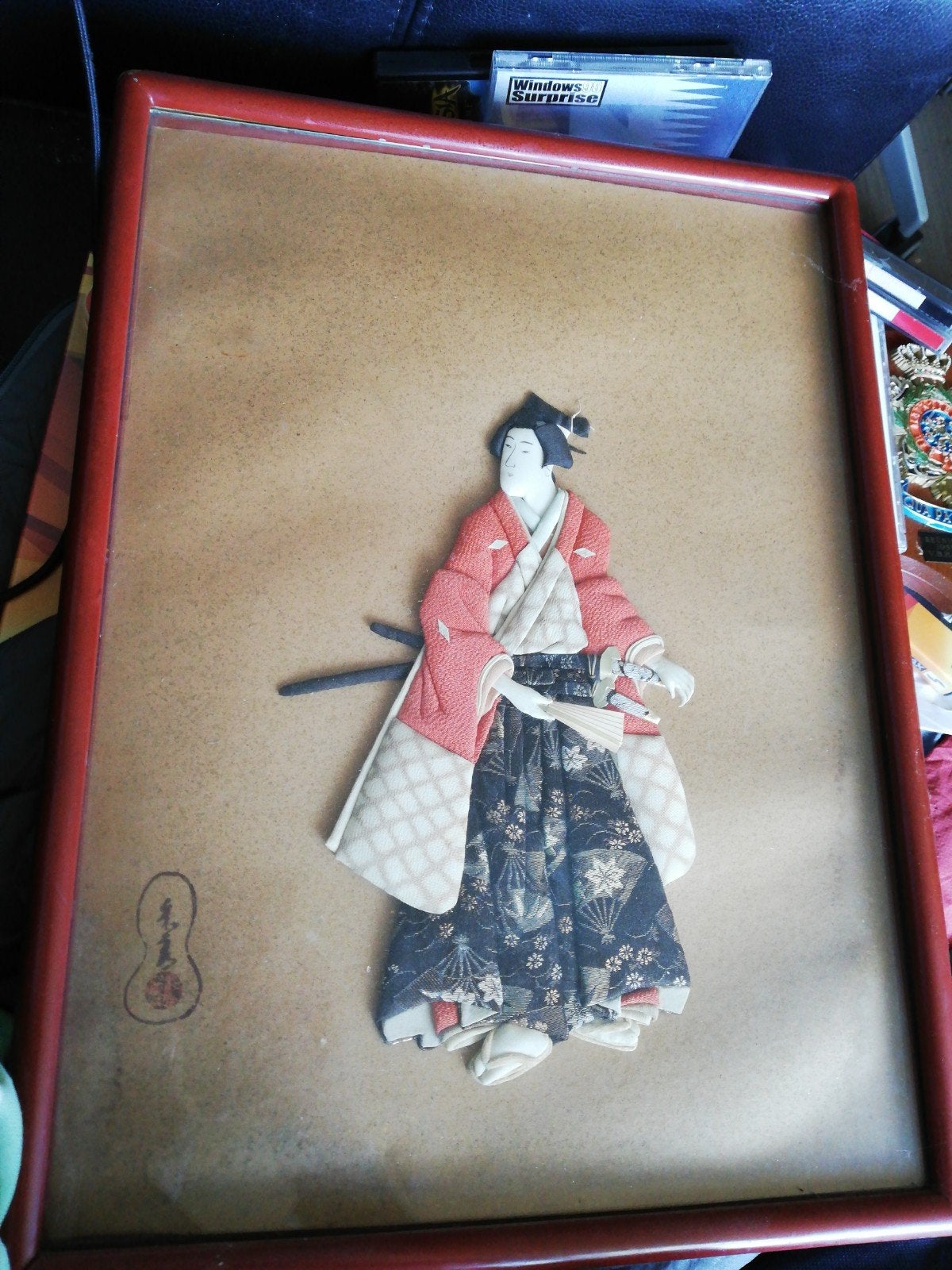 Ingelijste Japanse Samurai Kunst - Handgemaakt Textiel, Wanddecoratie, Textiel, Ophalen of Verzenden, Japan